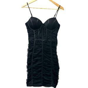 Blāshe Medium Goth Black Ruffle Bodycon Mini Dress Lingerie‎ Zipped Dark Costume